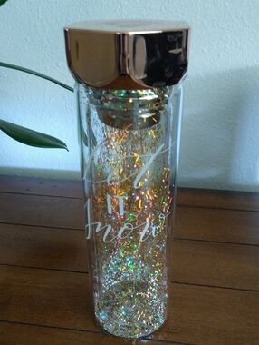 Apana Iridescent Glitter Tea Glass Bottle with Rose Gold Lid
